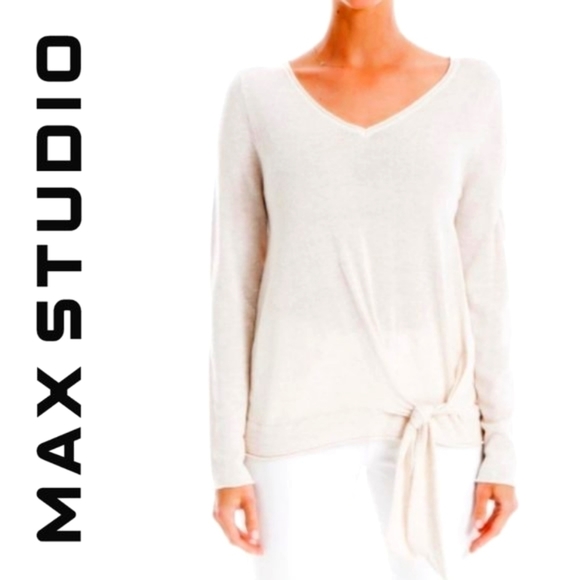 New MAX STUDIO Front Tie Long Sleeve Sweater Small - Picture 1 of 6